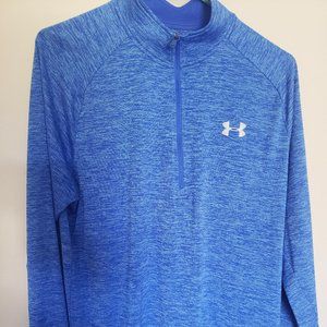 Men's Blue  Loose Heatgear  1/4 Zip Long Sleeve Shirt